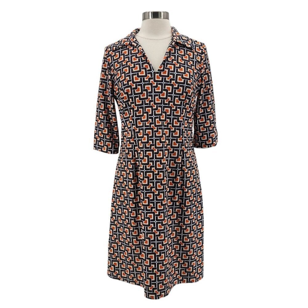 Jude Connally Retro Geometric Orange Brown Blue A-line Dress Womens Large